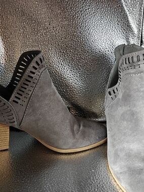 Charlotte Russe Grey Suede Laser-Cut Ankle Booties